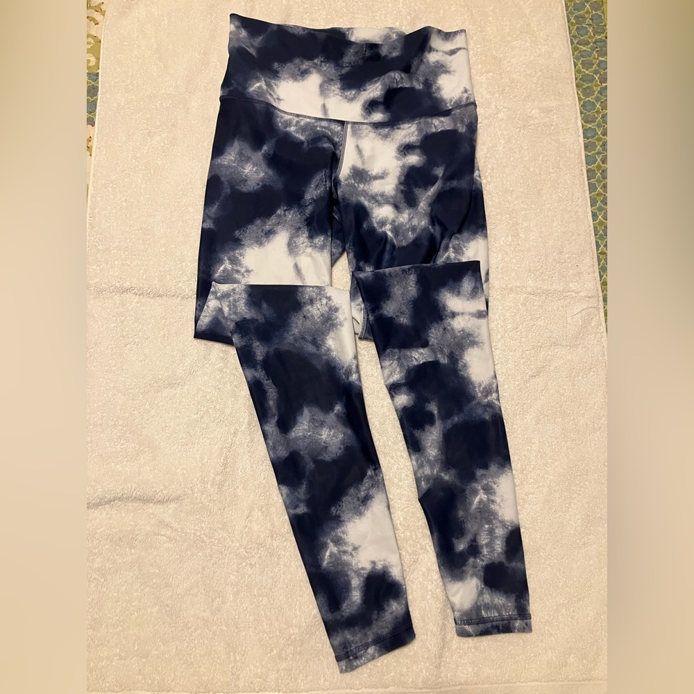 Dark blue tie dye old navy powersoft leggings and sports bra set size L Tall